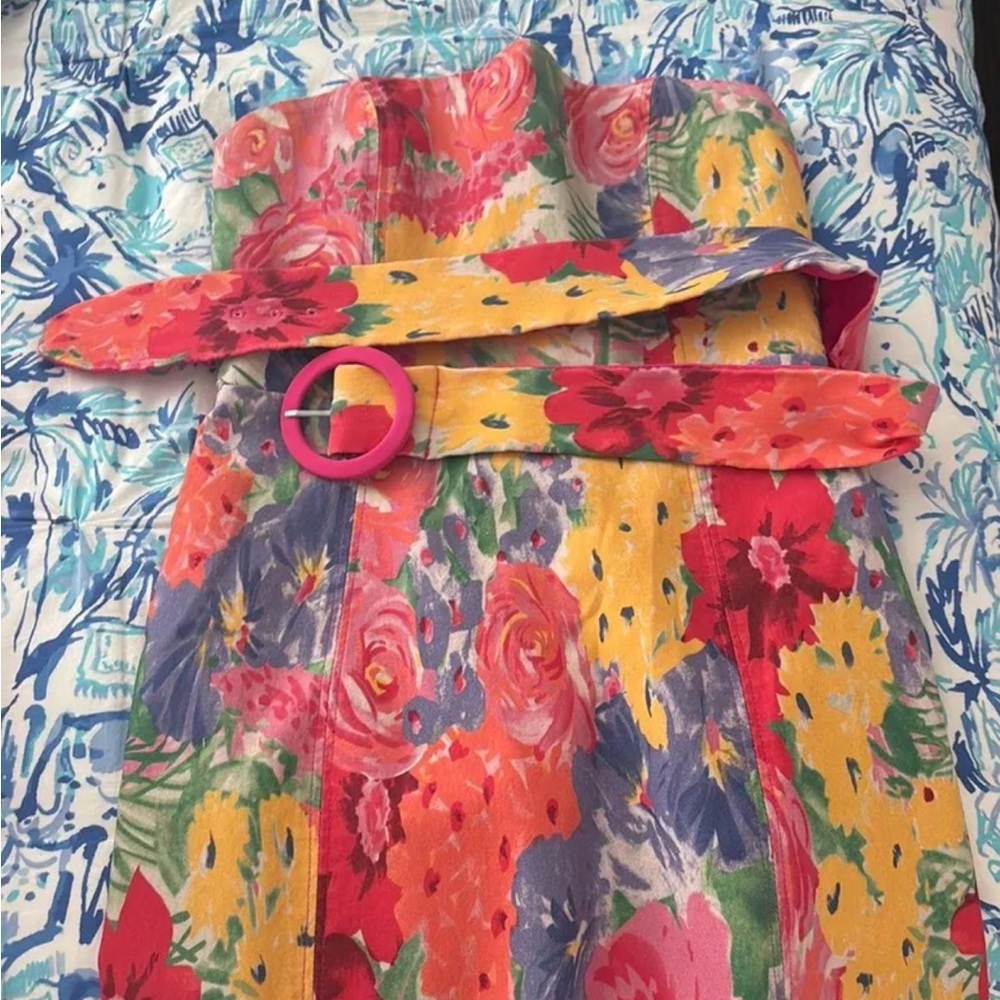 Floral Strapless Dress with Belt